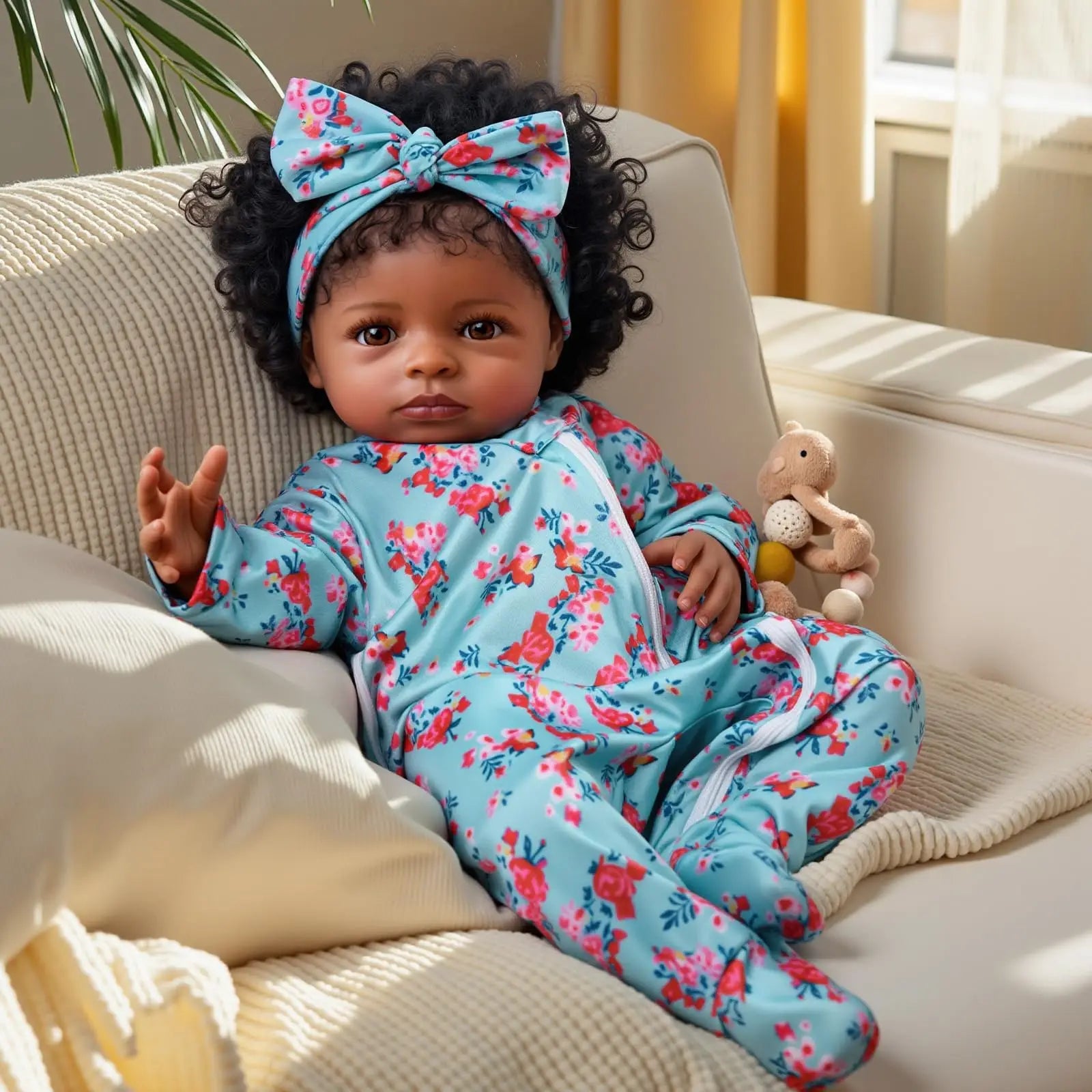 18" Cute African American Reborn Baby Doll with Rooted Hair and Accessories. (Copy)