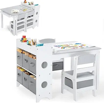 Wooden Kids Art Table and 2 x Chair Set - Ideal for Drawing, Reading, Studying, Crafting, and Play.