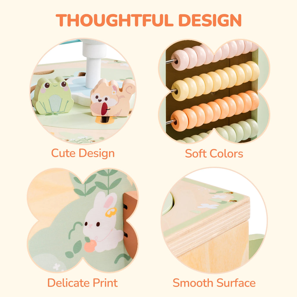 Wooden Educational 13 in 1 Montessori Baby Activity 6 x Sided Busy Cube Toy for Toddlers