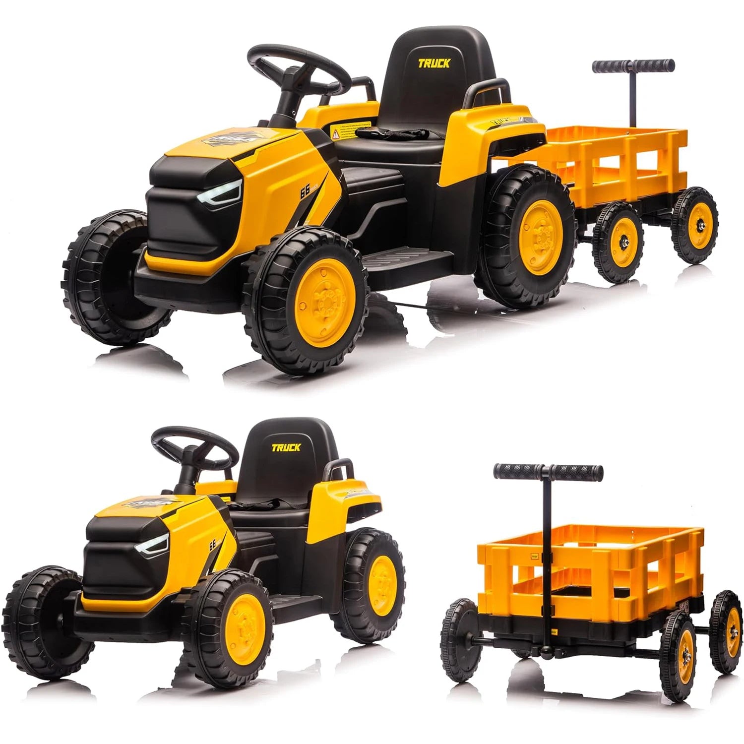 Ride on Tractor with Detachable Garden Cart - 12V Electric Kids’ Vehicle with Trailer for Kids