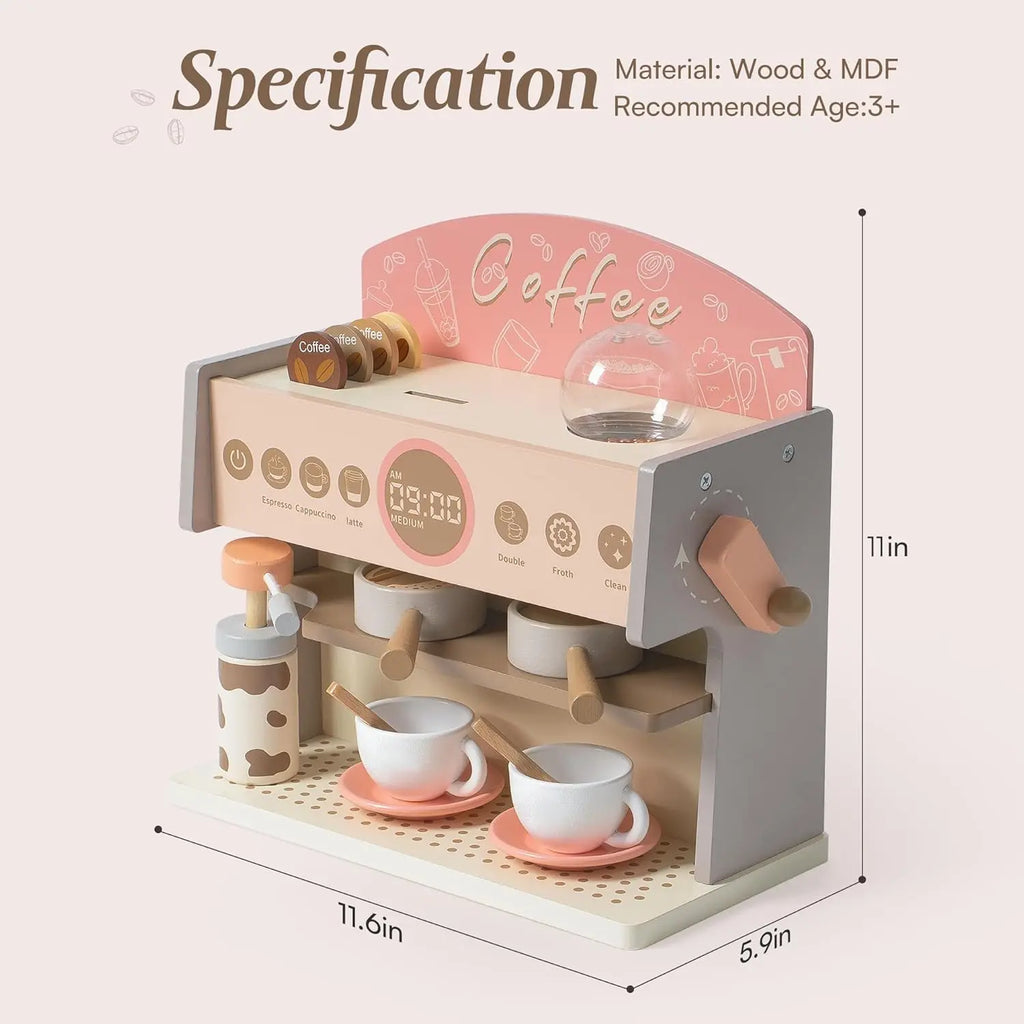 Wooden Montessori Pretend Play Coffee Espresso Machine for Kids.
