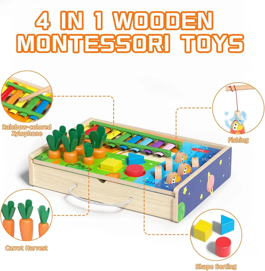 Wooden Montessori Educational 4 in 1 Toy for Toddlers.
