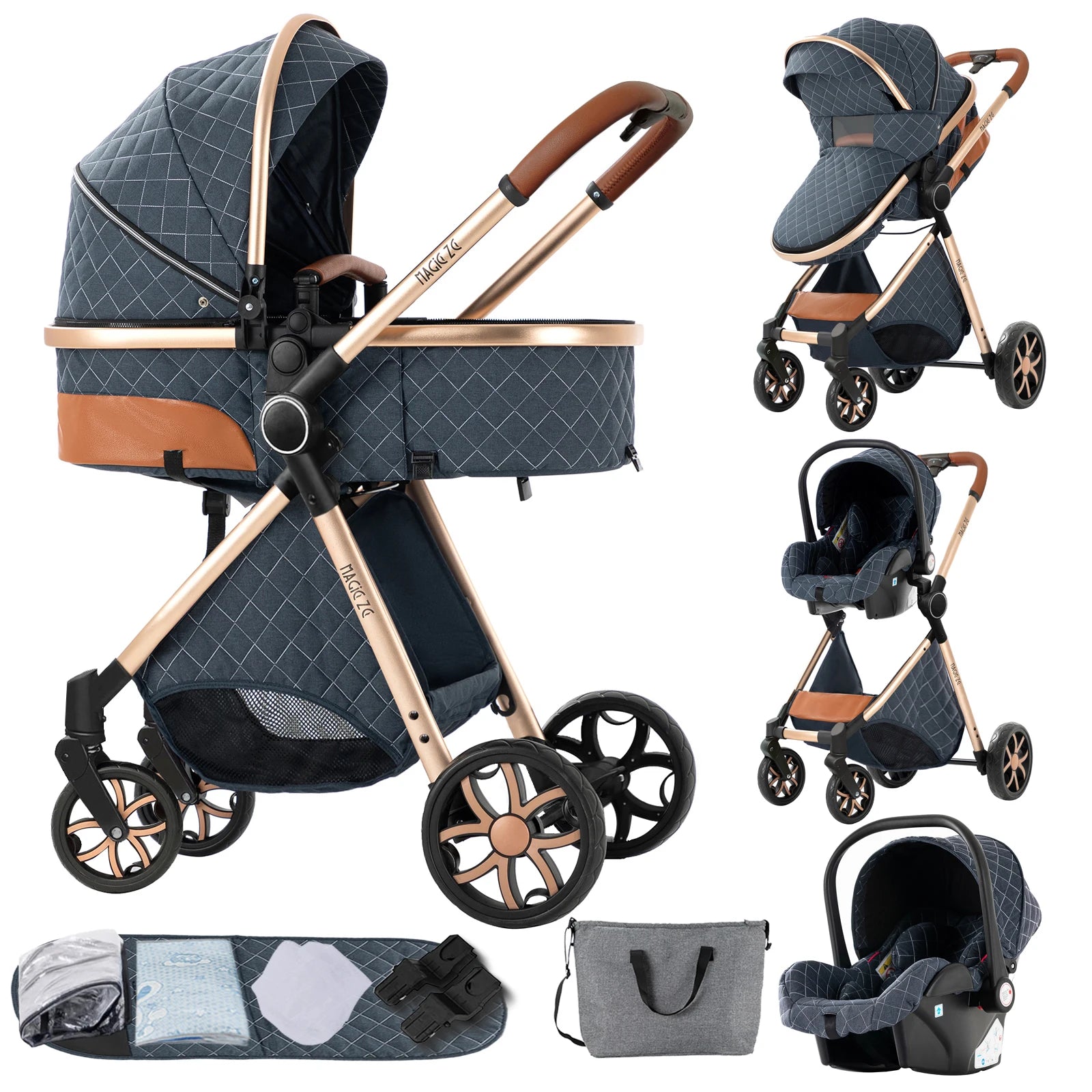 Baby Stroller - 3-in-1 Lightweight Stroller Travel System - Multifunctional Pram with Aluminum Frame