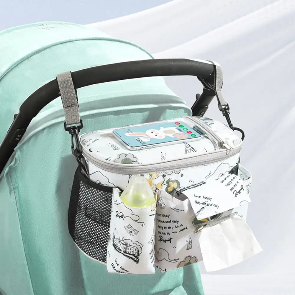 Large Multifunction Waterproof Hanging Baby Stroller Bag for Diaper & Bottle Storage.