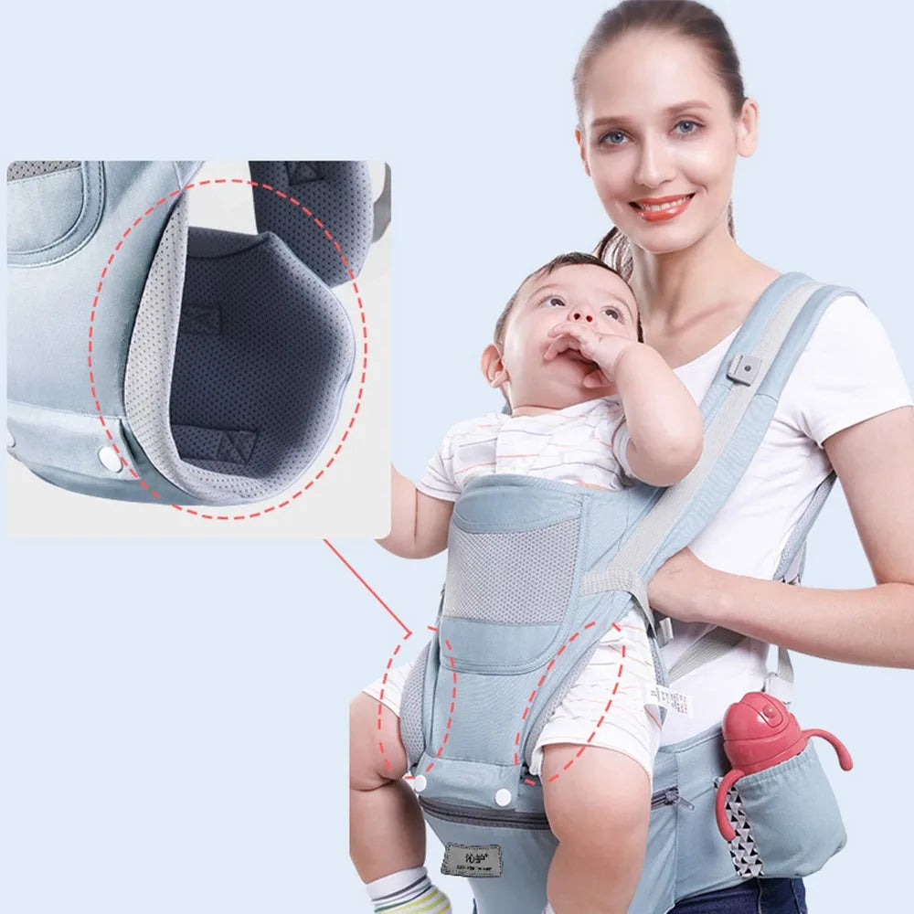 6-in-1 Safety Certified Ergonomic Quality Baby Carrier with Hip Seat with Head Support.