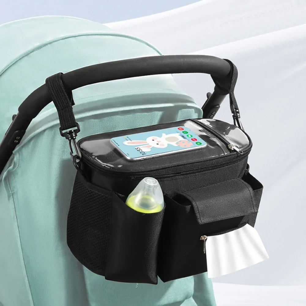 Large Multifunction Waterproof Hanging Baby Stroller Bag for Diaper & Bottle Storage.