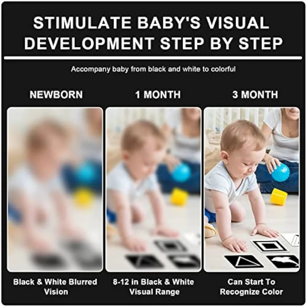 Montessori Baby Visual Early Learning Stimulation Flash Cards - Black and White, Black and Red, Color Contrast Cards