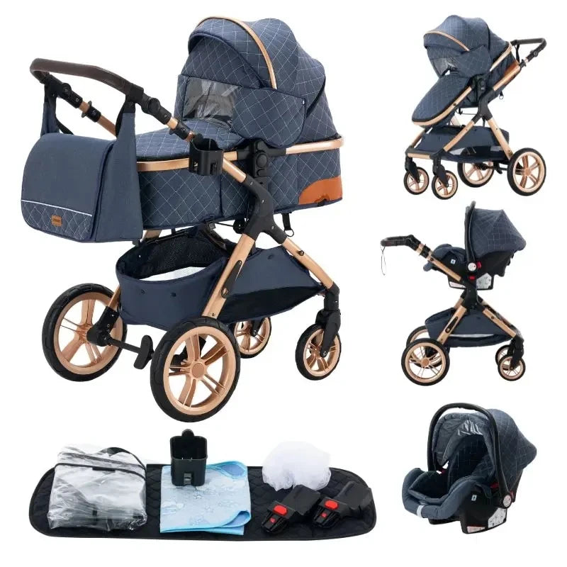 Deluxe Baby Stroller - 3-in-1 Lightweight Stroller Travel System - Multifunctional Pram with Aluminum Frame