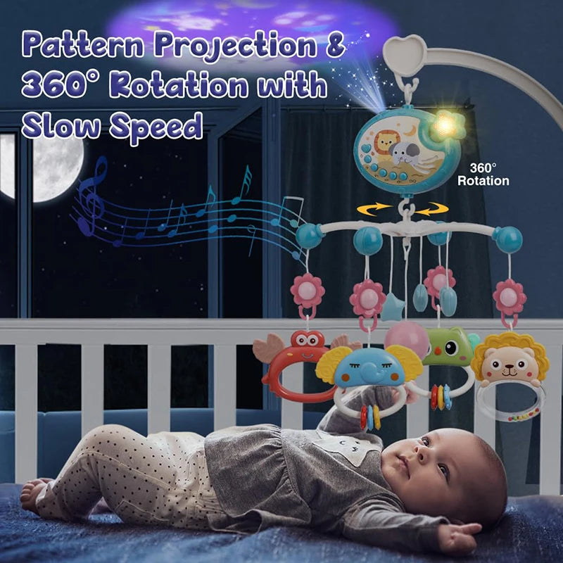 Musical Baby Crib Mobile with Ceiling Star Light Projection and Cute Rotating Animals with Remote Control.
