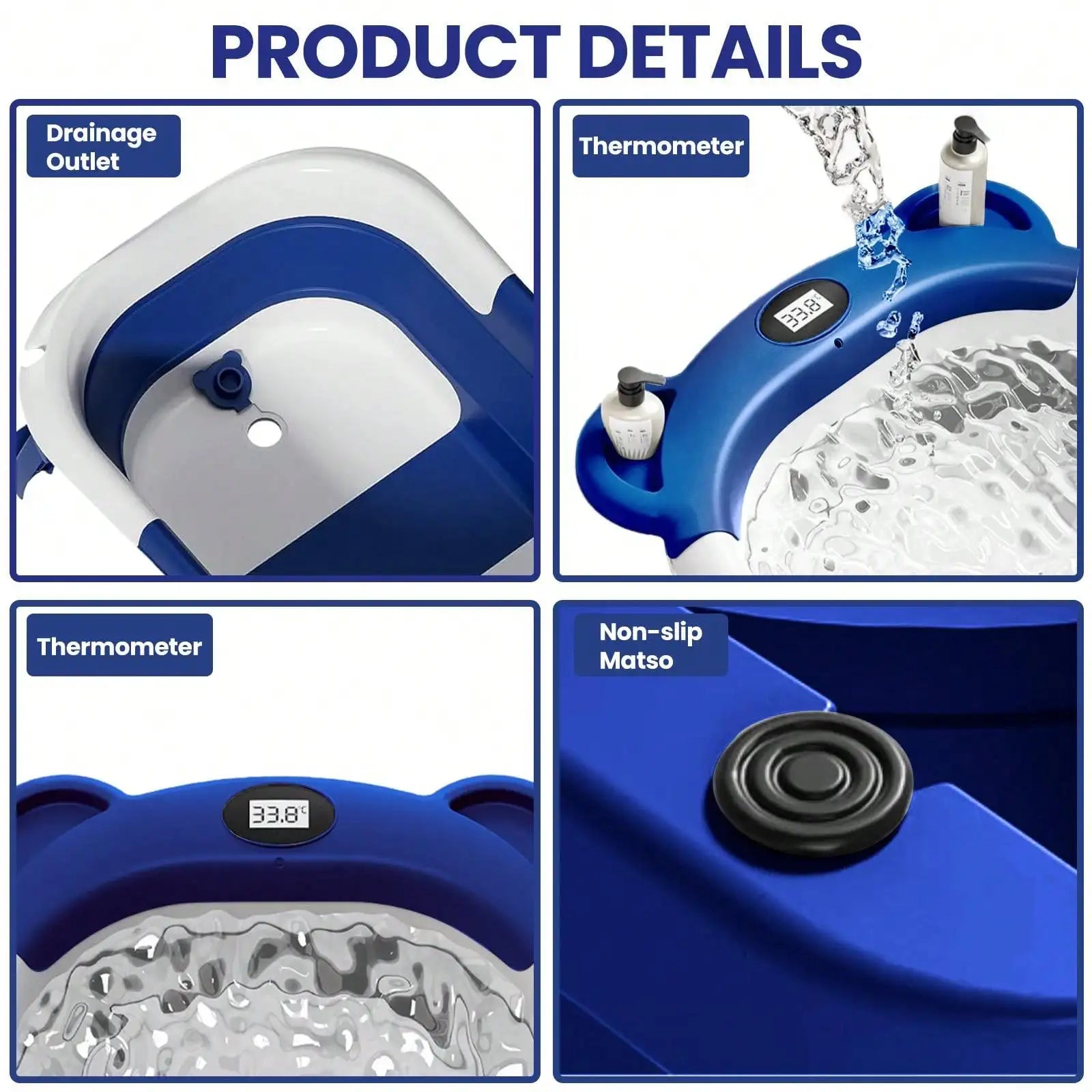 Collapsible Baby Portable Travel Bathtub - with Thermometer and Soft Floating Cushion