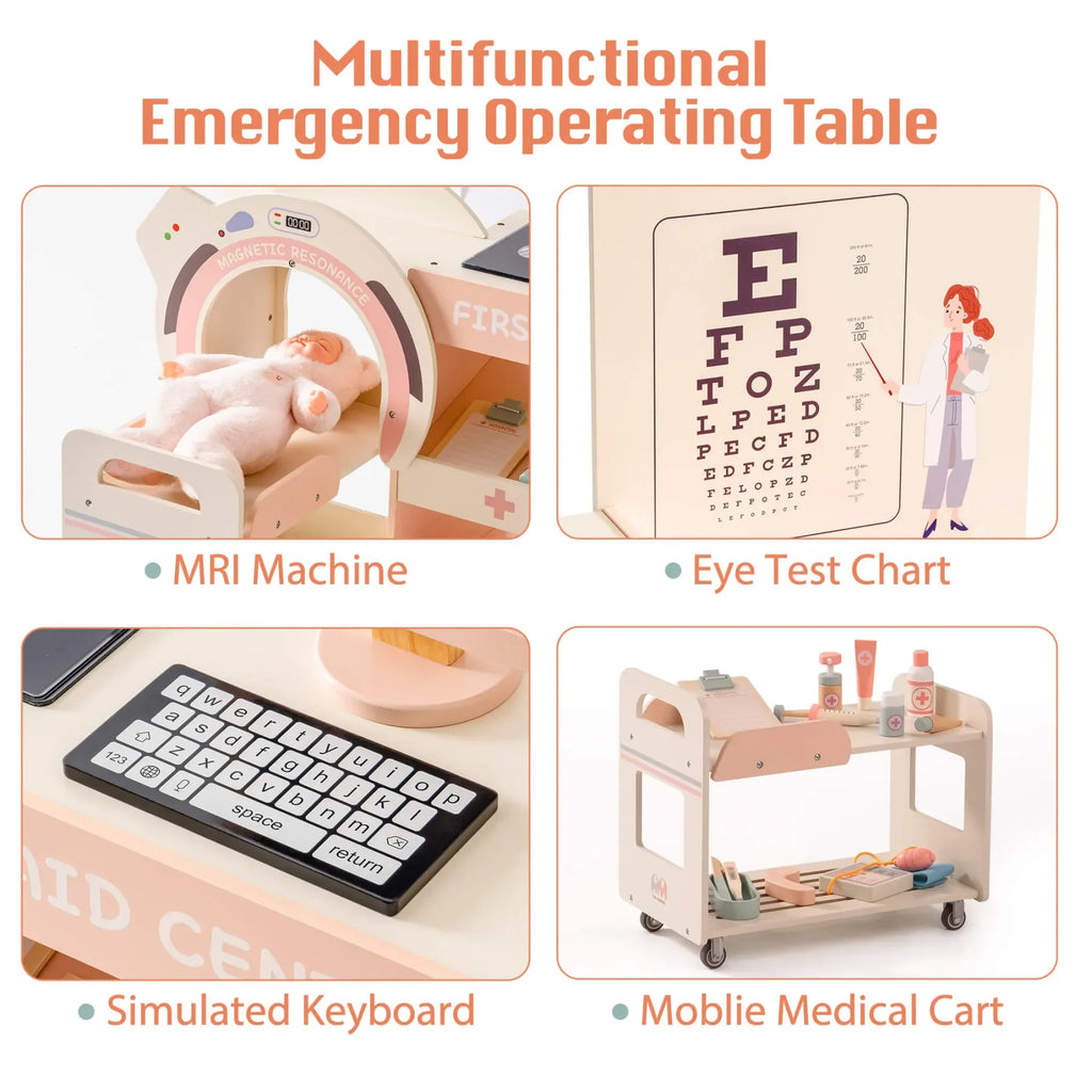 Wooden Montessori Pretend Play Doctor/Nurse Hospital Activity Center with Accessories for Kids