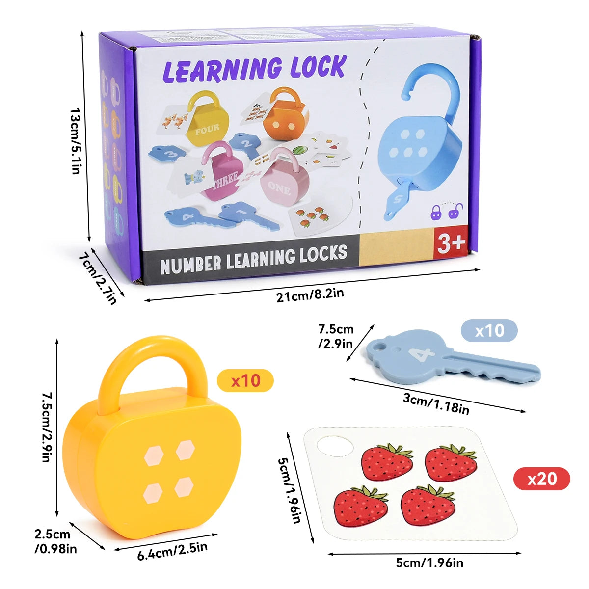 Montessori Educational Learning - Number Matching Counting Apple Locks and Keys with Cards - Toy for Kids 2-5yrs
