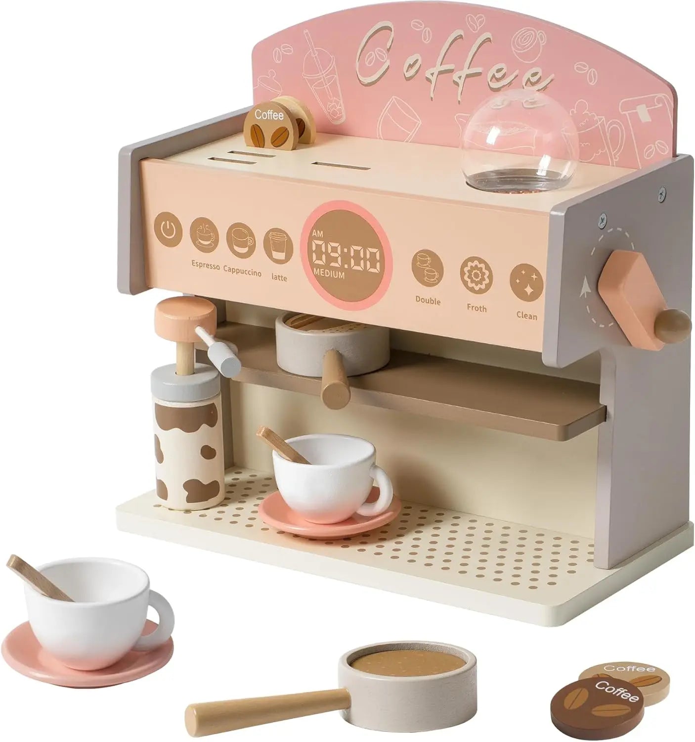 Wooden Montessori Pretend Play Coffee Espresso Machine for Kids.