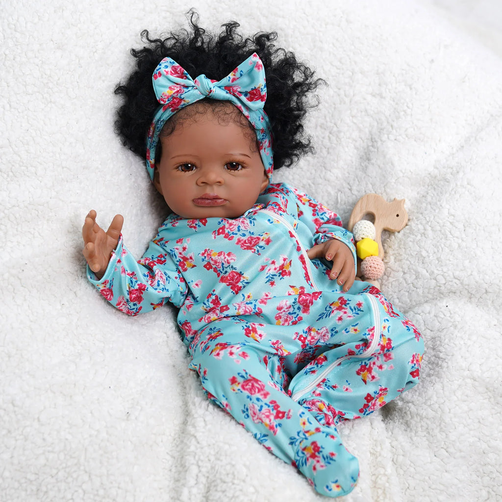 20 Inch Reborn Baby Girl Doll - Black African American Cute Doll - Soft Touch Cloth Body with Accessories.