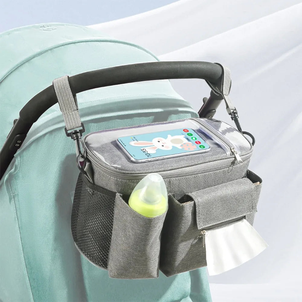 Large Multifunction Waterproof Hanging Baby Stroller Bag for Diaper & Bottle Storage.