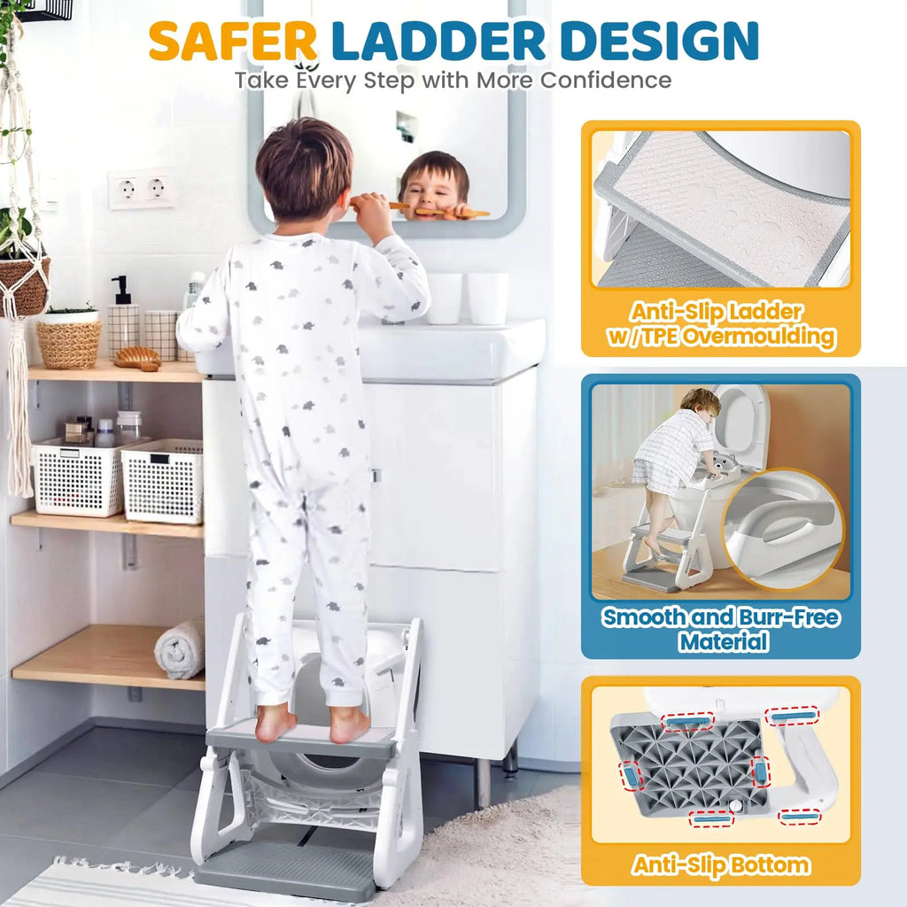 2-in-1 Toddler Potty Training Seat with Step Stool - Height Adjustable Toilet Seat with Splash Guard.