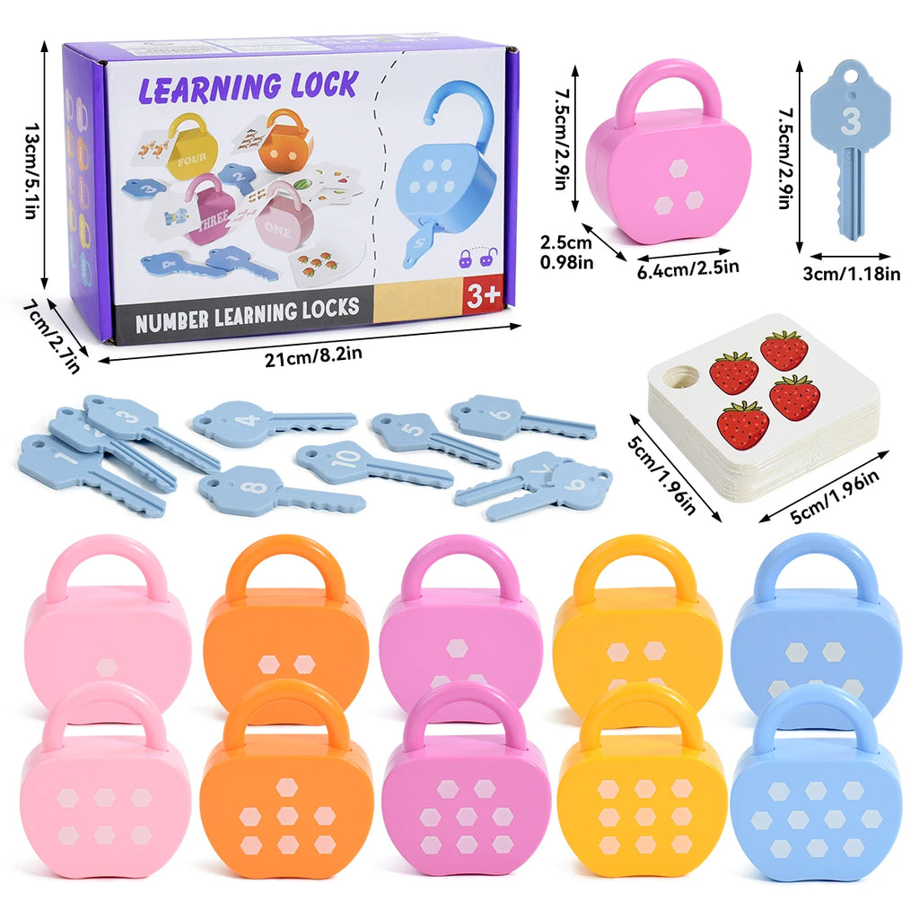 Montessori Educational Learning - Number Matching Counting Apple Locks and Keys with Cards - Toy for Kids 2-5yrs