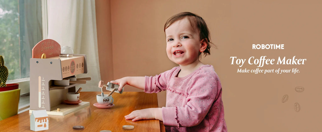 Wooden Montessori Pretend Play Coffee Espresso Machine for Kids.