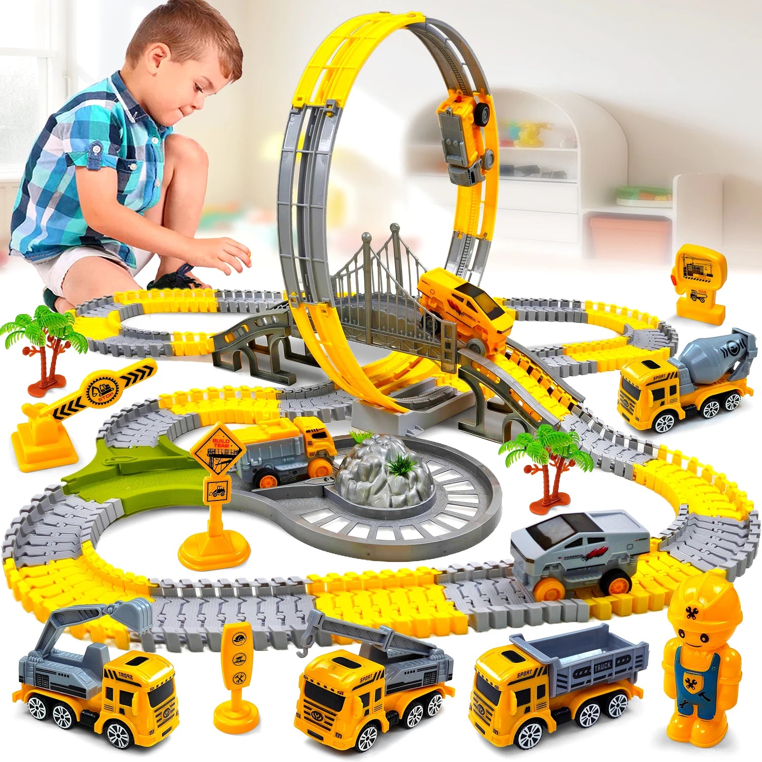 STEM Engineering Educational Construction Race Track Car Set Toy for Boys Age 3-7
