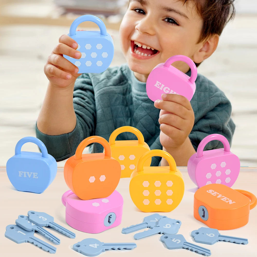 Montessori Educational Learning - Number Matching Counting Apple Locks and Keys with Cards - Toy for Kids 2-5yrs