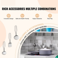 Kids Corner Wooden Kitchen Playset - Pretend Cooking Play Toy - with Stove, Oven, Sink, Fridge, Washing Machine, Microwave Oven, Clock, Storage Cabinet and 24 Accessories.