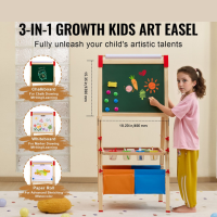 3-in-1 Kids Wooden Art Easel Adjustable Double-Sided Magnetic Whiteboard / Chalkboard - Includes accessories.