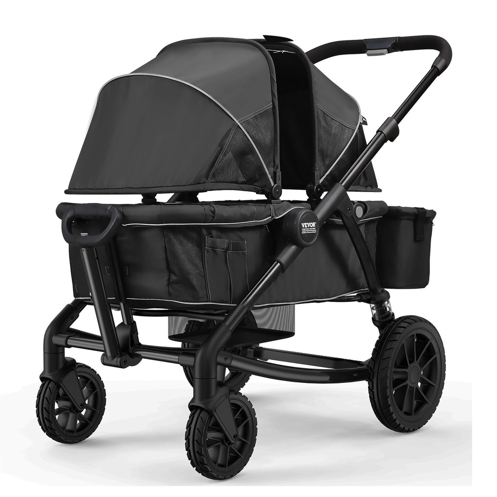 2-in-1 Collapsible Wagon Stroller - All-Terrain 2 seater - Includes Canopy, Parent Organizer, Snack Tray & Cup Holders.