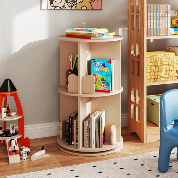 2-Tier Kids Rotating Bookshelf -  Display For Books and Toys, Child-Friendly Height.