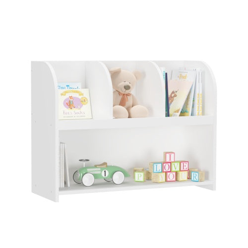 Wooden Kids Bookcase Storage Unit Toy Organizer With 4 Compartments