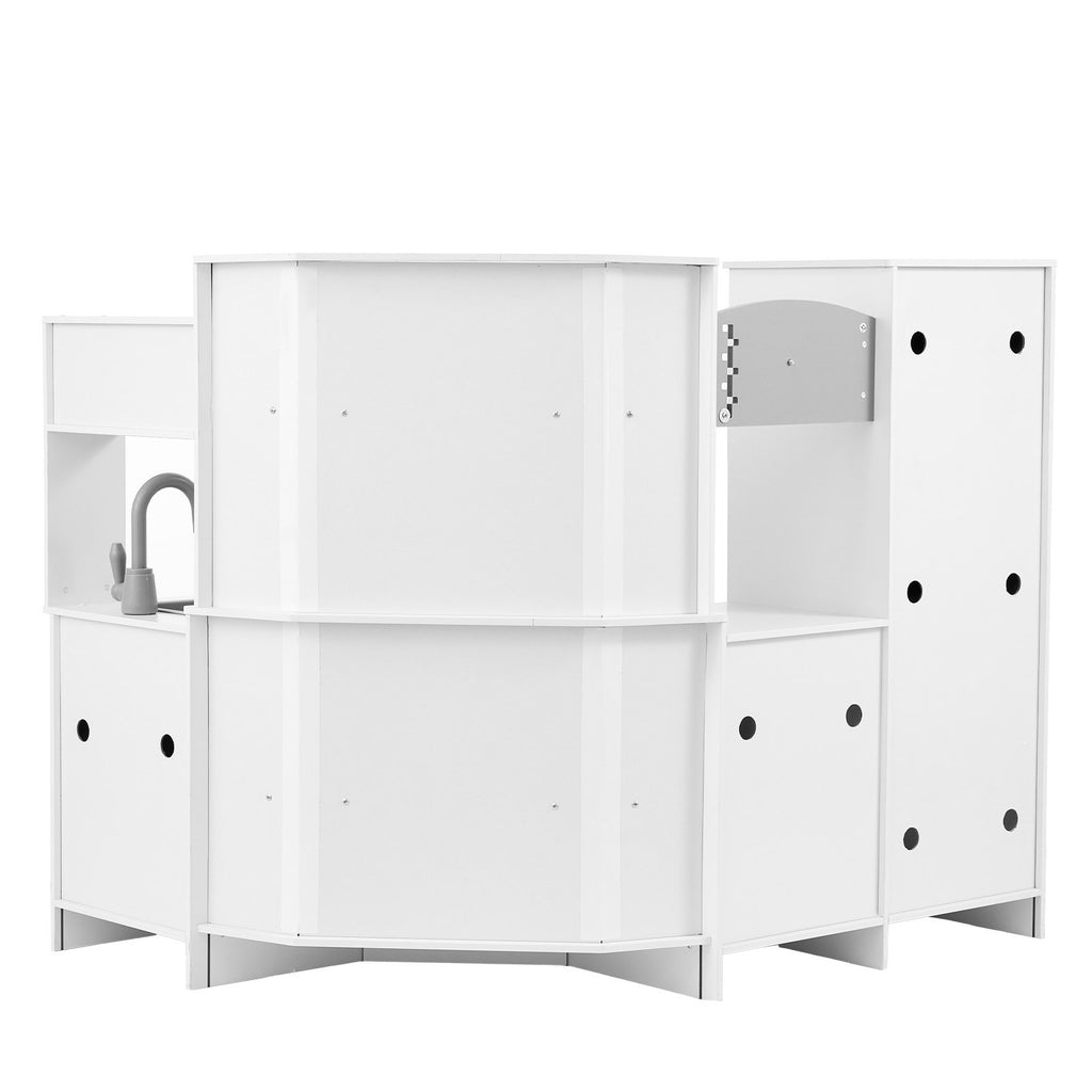 Kids Corner Wooden Kitchen Playset - Pretend Cooking Play Toy - with Stove, Oven, Sink, Fridge, Washing Machine, Microwave Oven, Clock, Storage Cabinet and 24 Accessories.