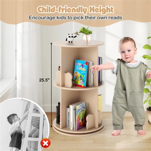 2-Tier Kids Rotating Bookshelf -  Display For Books and Toys, Child-Friendly Height.