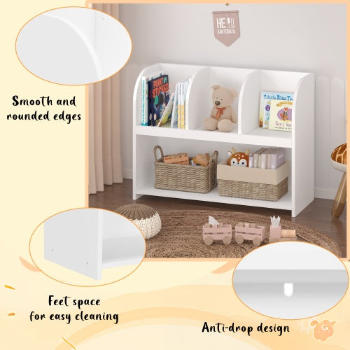 Wooden Kids Bookcase Storage Unit Toy Organizer With 4 Compartments