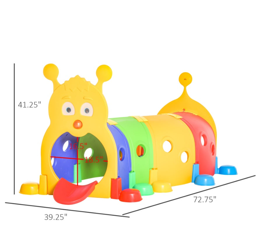 Caterpillar Tunnel for Toddlers Kids 3-6 years Crawl and Climb Outdoor Play - Multicolored, 4 Sections, 72" long