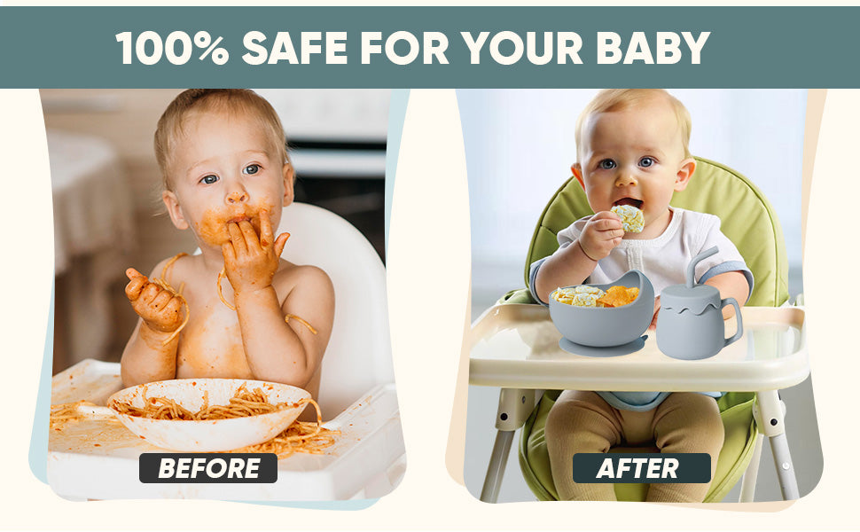 SiIicon Baby Feeding Set - 10 Pcs Baby Led Weaning Supplies - With Divided Bowl, Plate, Adjustable Soft Bib, Spoon, Fork, Snack Cup With Lid And Other Utensils.