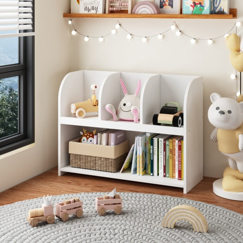 Wooden Kids Bookcase Storage Unit Toy Organizer With 4 Compartments