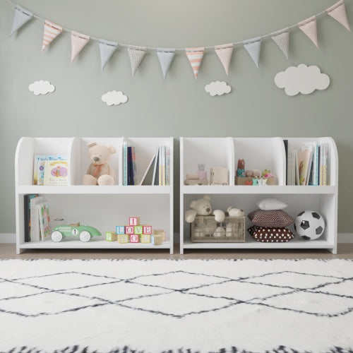 Wooden Kids Bookcase Storage Unit Toy Organizer With 4 Compartments