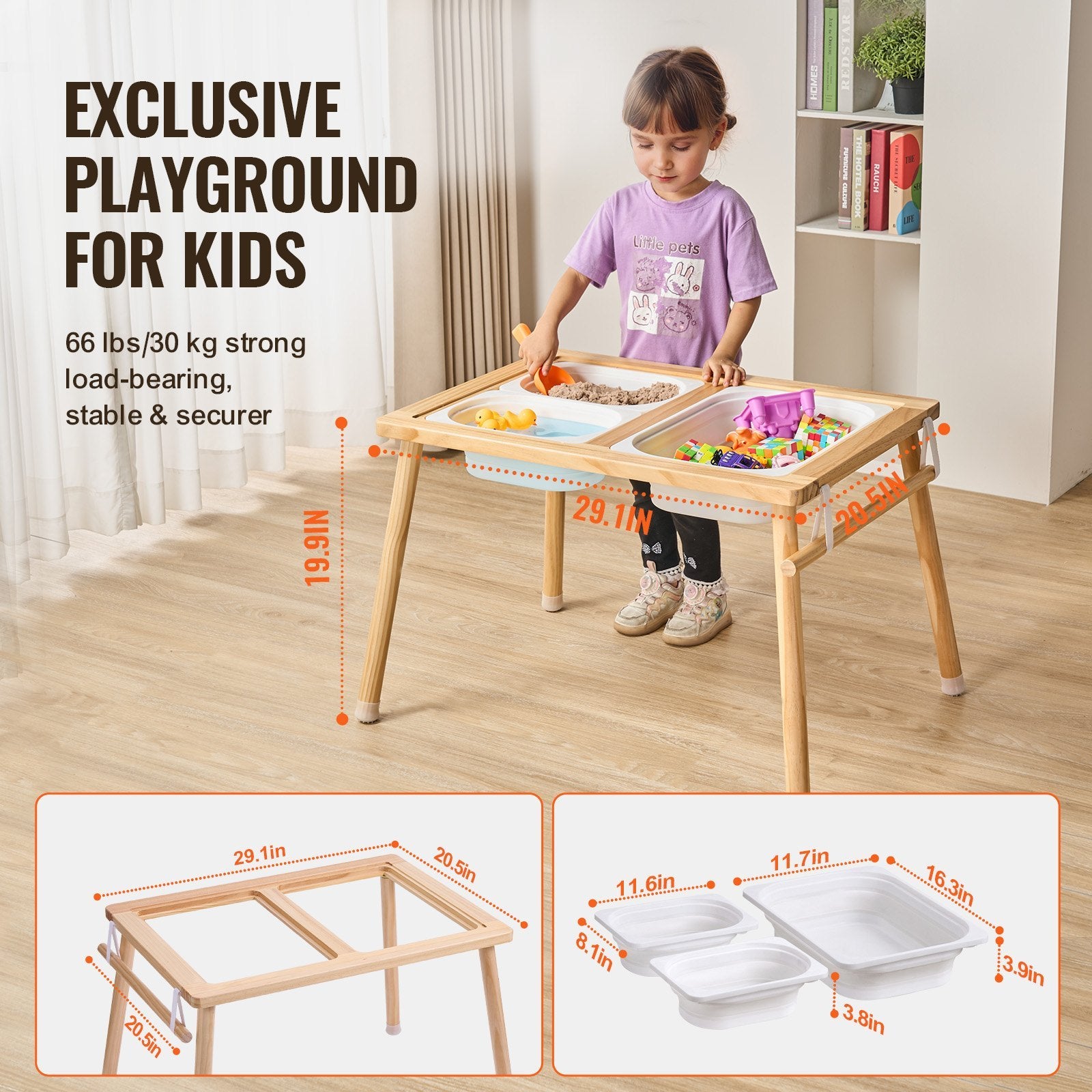7 in 1 Multi-Sensory Activity Table For Toddlers, Kids - With 3 Foldable Storage Bins & Paper Roll Holder, Indoor Outdoor Play Sand And Water Table, Wooden Kids Sensory Table - Gift For Boys Girls