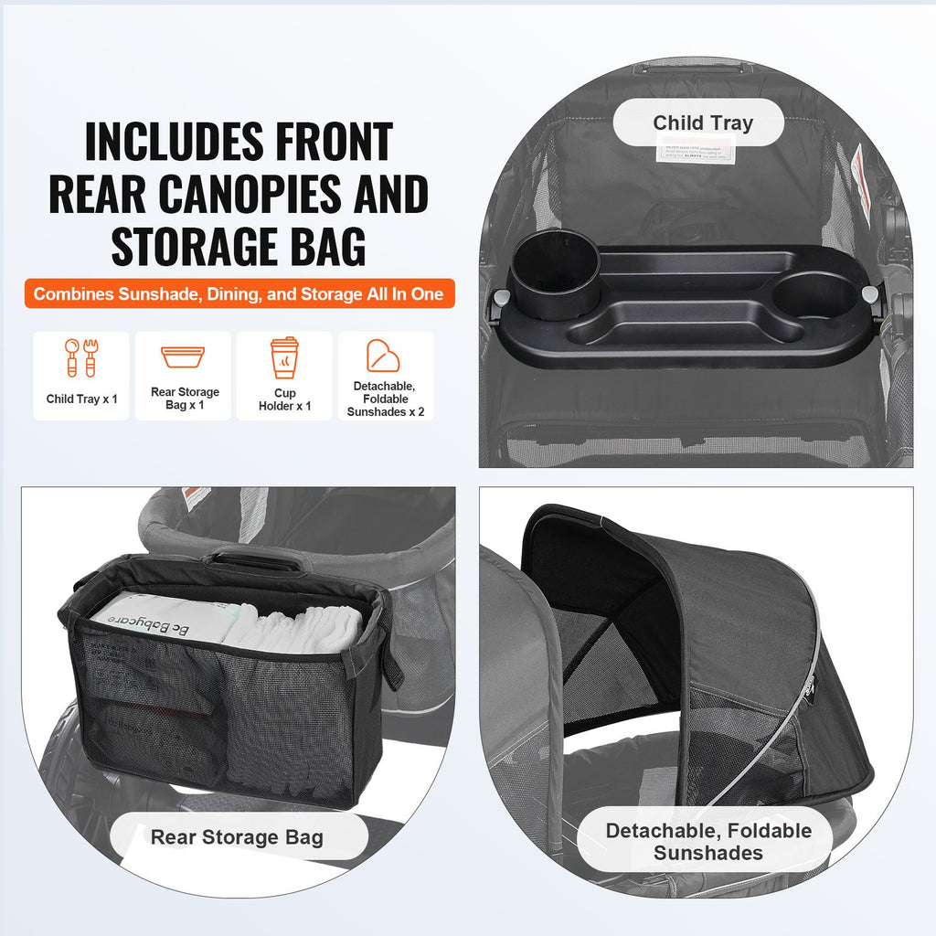 2-in-1 Collapsible Wagon Stroller - All-Terrain 2 seater - Includes Canopy, Parent Organizer, Snack Tray & Cup Holders.