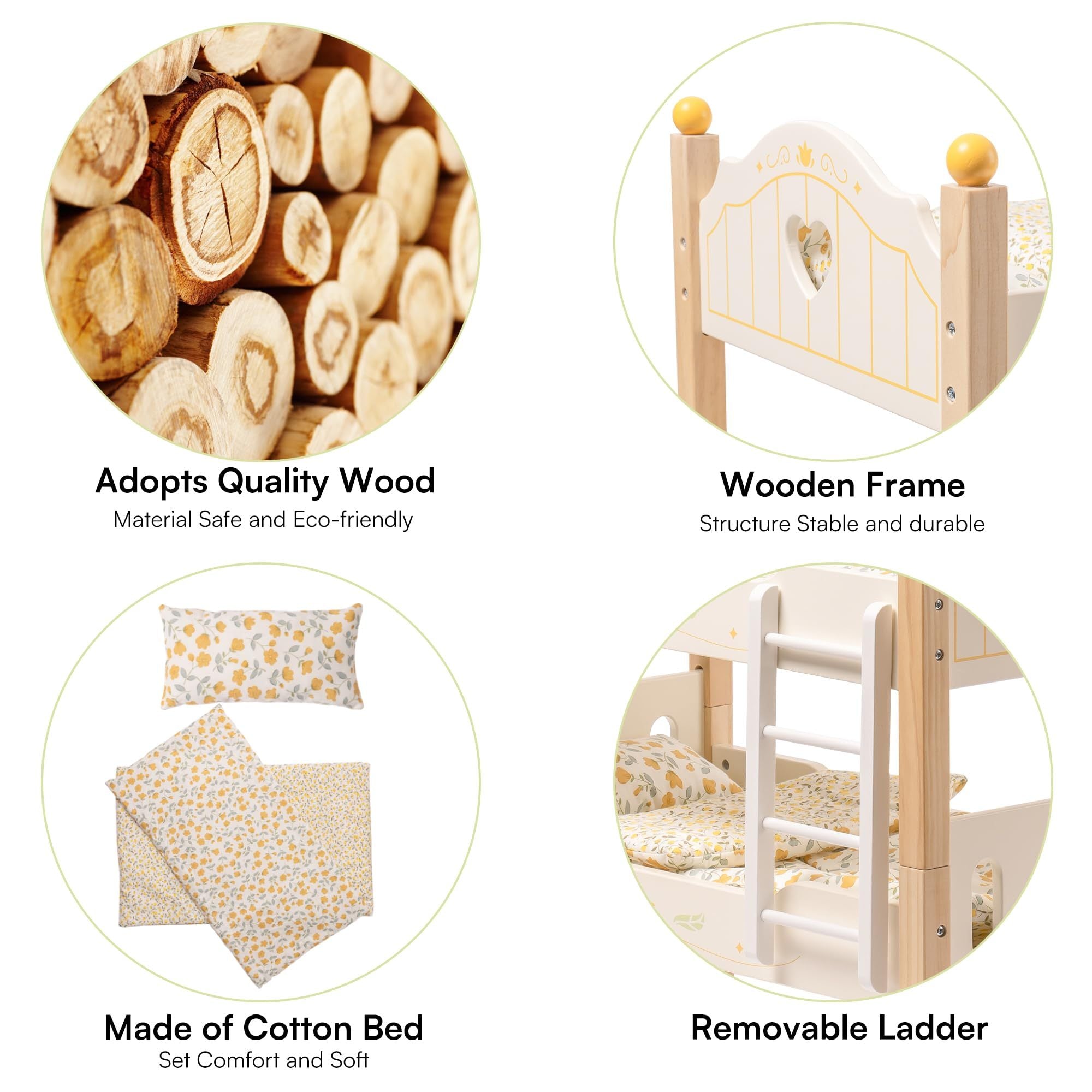 Baby Doll Bunk Beds - Wooden Crib For 18 Inch Dolls with Accessories