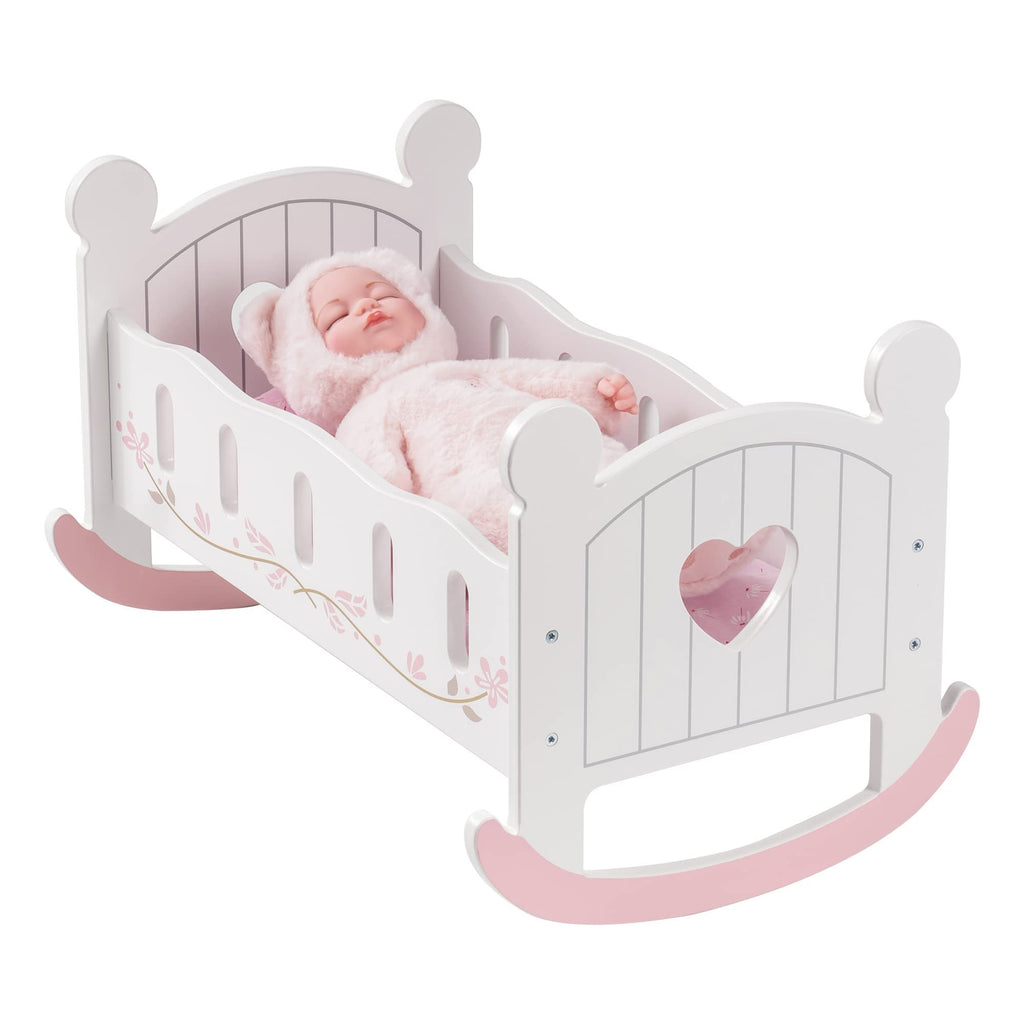Wooden Toy Baby Doll Rocking Cradle with Bedding for 18" Doll