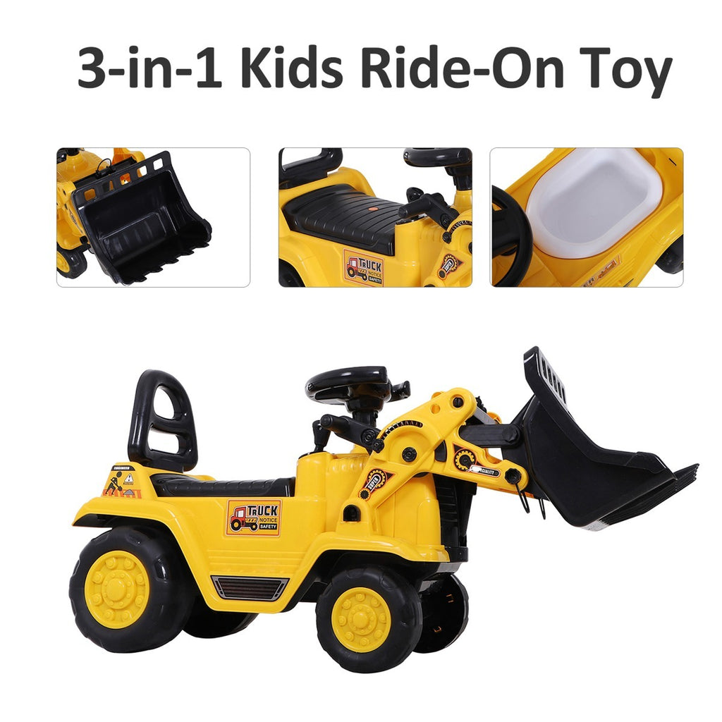 Kids Toddler Ride On Excavator Toy - Yellow Digger Bulldozer Construction Vehicle With Bucket, Horn, Steering Wheel.
