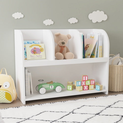 Wooden Kids Bookcase Storage Unit Toy Organizer With 4 Compartments
